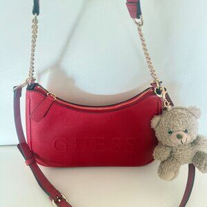 NWT GUESS HAVANNA CROSSBODY BAG SHOULDER PURSE W BEAR CHARM HOLIDAY RED